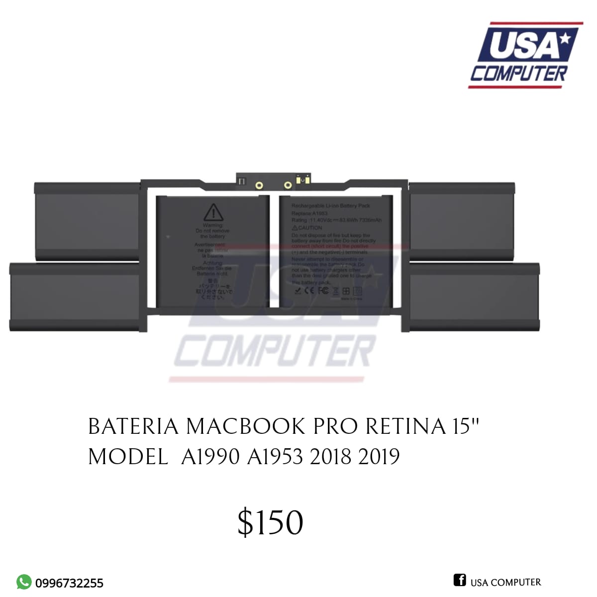 Bateria Apple MacBook Pro Retina Original 15" model A1990 A1953 2018-2019 original