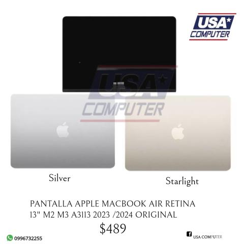 PANTALLA APPLE MACBOOK AIR RETINA 13 A3113 M3 2024 CASE METALICO+DISPLAY STARLIGHT SILVER ORIGINAL